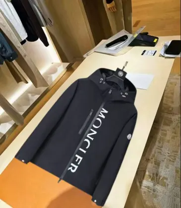 Moncler Letter‑Print Hooded Full‑Zip Windbreaker Jacket, Black #B68284