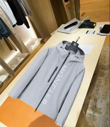 Moncler Letter‑Print Hooded Full‑Zip Windbreaker Jacket, Cream White #B68283