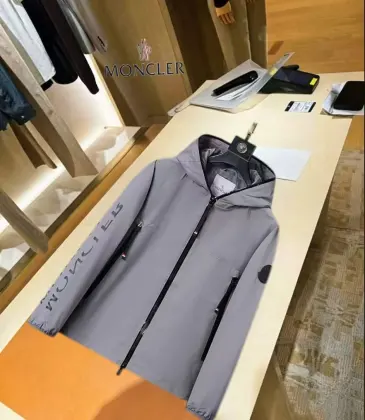 Moncler Letter‑Print Hooded Full‑Zip Windbreaker Jacket, Light Gray #B68282