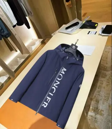 Moncler Letter‑Print Hooded Full‑Zip Windbreaker Jacket, Navy Blue #B68285