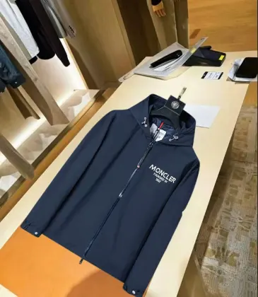 Moncler Printed‑Logo Hooded Full‑Zip Windbreaker Jacket, Navy #B68277