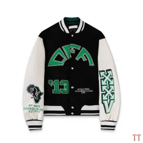 Off-White Black Wool White Sleeve Crocodile Embroidery Varsity Jacket #B68989