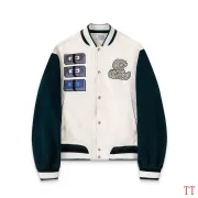 Off-White Cream Dark Green Sleeve Heavy Embroidery Varsity Jacket #B68988
