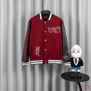 Off-White Runway Burgundy Cross Logo Embroidery Varsity Jacket #B68991