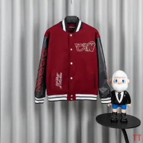 Off-White Runway Burgundy Cross Logo Embroidery Varsity Jacket #B68991