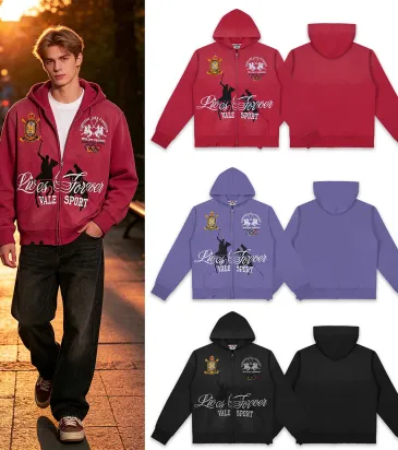 Vale Sport Equestrian Graphic Zip‑Up Hoodie Casual Jacket Red Purple Black #B67652