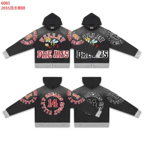 Valley High 14 Dreams Letter Print Zip‑Up Hoodie Street Jacket Black #B67655