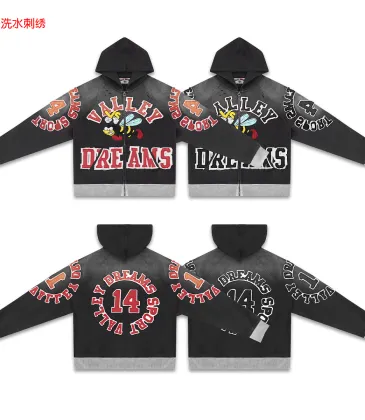 Valley High 14 Dreams Letter Print Zip‑Up Hoodie Street Jacket Black #B67655