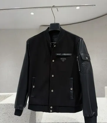 Prada Dark Style Wool Leather Varsity Bomber Jacket, Black #B68844 Prada Dark Style Wool Leather Varsity Bomber Jacket, Black #B68844
