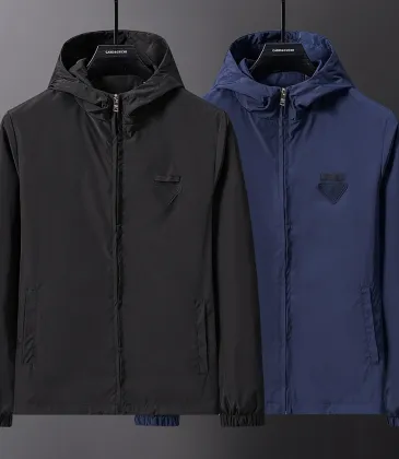 Prada Hooded Windbreaker Jacket Men Casual Zip‑Up Outerwear, Black, Navy Blue #B67984