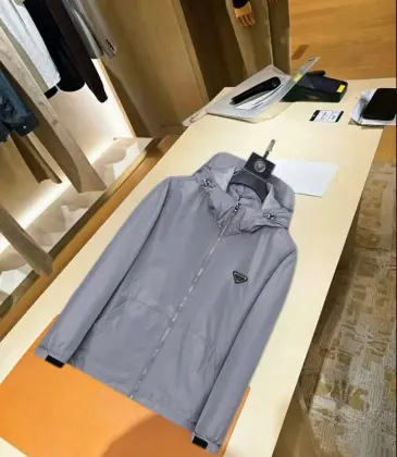 Prada Triangle Logo Hooded Full‑Zip Windbreaker Jacket, Light Gray #B68271