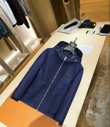 Prada Triangle Logo Hooded Full‑Zip Windbreaker Jacket, Navy #B68272