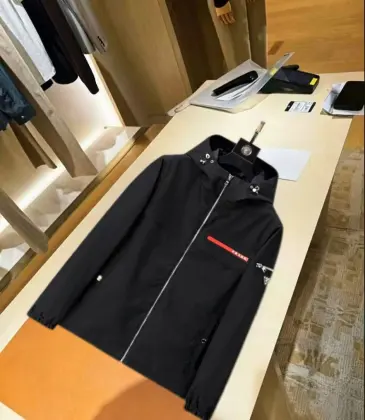 Prada Triangle Logo Red‑Tag Hooded Full‑Zip Windbreaker Jacket, Black #B68274