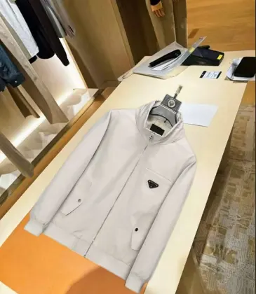 Prada Triangle Logo Full‑Zip Stand Collar Jacket, Cream #B68268