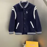 Ralph Lauren Pony Embroidery American Retro Wool Patchwork Leather Baseball Jacket with Large Logo Jackets for Men #A58790