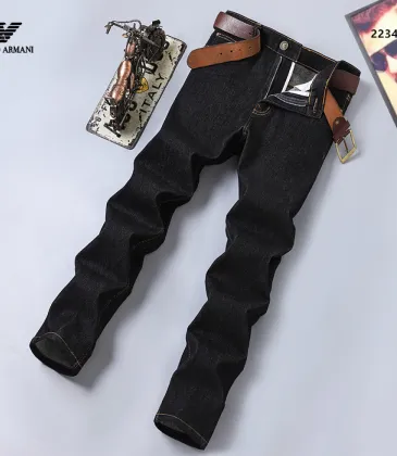 Armani Style Men's Black Denim Jeans, Eagle Logo Straight‑Leg Stretch Business Casual Long Pants #B67411