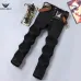 Armani Style Men's Black Denim Jeans, Eagle Logo Straight‑Leg Stretch Business Casual Long Pants #B67411