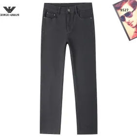 Armani Style Men's Black Denim Jeans, Embroidered Eagle Logo Straight‑Leg Stretch Business Casual Long Pants #B67405