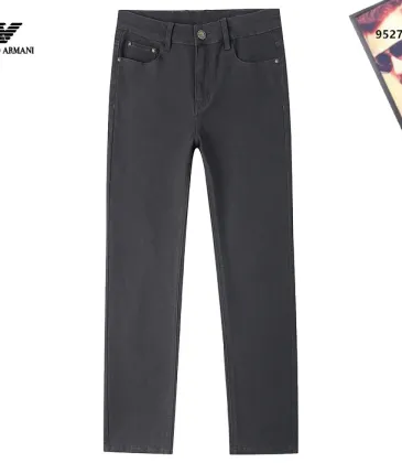 Armani Style Men's Black Denim Jeans, Embroidered Eagle Logo Straight‑Leg Stretch Business Casual Long Pants #B67405
