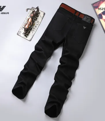 Armani Style Men's Black Slim Stretch Denim Jeans, Embroidered Eagle Logo Business Casual Long Pants #B67407