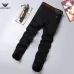 Armani Style Men's Black Slim Stretch Denim Jeans, Embroidered Eagle Logo Business Casual Long Pants #B67407