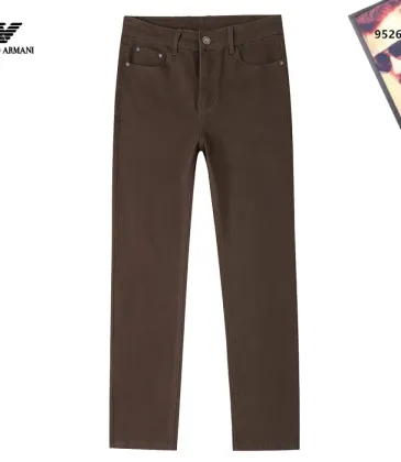 Armani Style Men's Brown Denim Jeans, Embroidered Eagle Logo Straight‑Leg Stretch Business Casual Pants #B67406