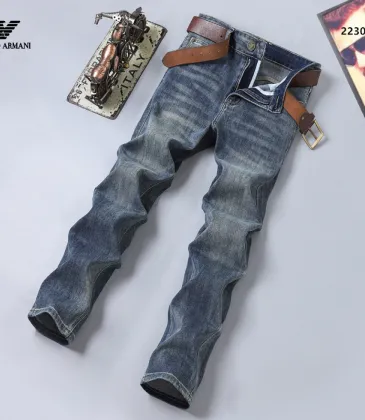 Armani Style Men's Dark Blue Denim Jeans, Eagle Logo Straight‑Leg Stretch Business Casual Pants #B67413