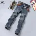 Armani Style Men's Dark Blue Denim Jeans, Eagle Logo Straight‑Leg Stretch Business Casual Pants #B67413