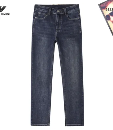 Armani Style Men's Dark Blue Washed Denim Jeans, Eagle Logo Straight‑Leg Stretch Business Casual Pants #B67408