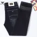 Armani Style Men's Dark Blue Washed Denim Jeans, Eagle Logo Straight‑Leg Stretch Business Casual Pants #B67412