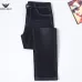 Armani Style Men's Dark Blue Washed Denim Jeans, Eagle Logo Straight‑Leg Stretch Business Casual Pants #B67412