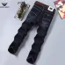 Armani Style Men's Dark Blue Washed Denim Jeans, Eagle Logo Straight‑Leg Stretch Business Casual Pants #B67412