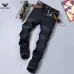 Armani Style Men's Dark Blue Washed Denim Jeans, Eagle Logo Straight‑Leg Stretch Business Casual Pants #B67412