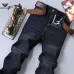 Armani Style Men's Dark Blue Washed Denim Jeans, Eagle Logo Straight‑Leg Stretch Business Casual Pants #B67412