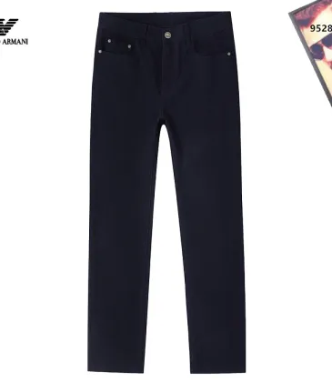 Armani Style Men's Dark Navy Denim Jeans, Embroidered Logo Pocket Straight Fit Stretch Business Casual Pants #B67404