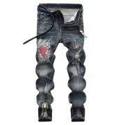Nostalgic ripped appliqué locomotive men's jeans #99905865 Nostalgic ripped appliqué locomotive men's jeans #99905865