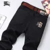 Burberry Style Men's Black Denim Jeans, Embroidered Logo Pocket Slim Stretch Business Casual Long Pants #B67403
