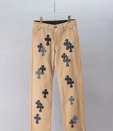 Chrome Hearts Checkered Cross Patch Denim Straight Pants, Khaki #B68038
