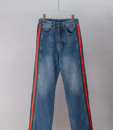 Gucci Side Web Stripe Vintage Wash Straight Leg Denim Jeans, Blue #B67637