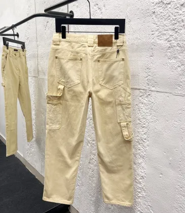 Brand L Cream Straight‑Fit Cotton Denim Cargo Pants #B67449