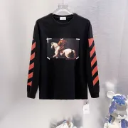 Off-White Horse Oil Painting Long Sleeve Tee Men Arrow Diagonal Stripe Casual Streetwear T-Shirt #B67224