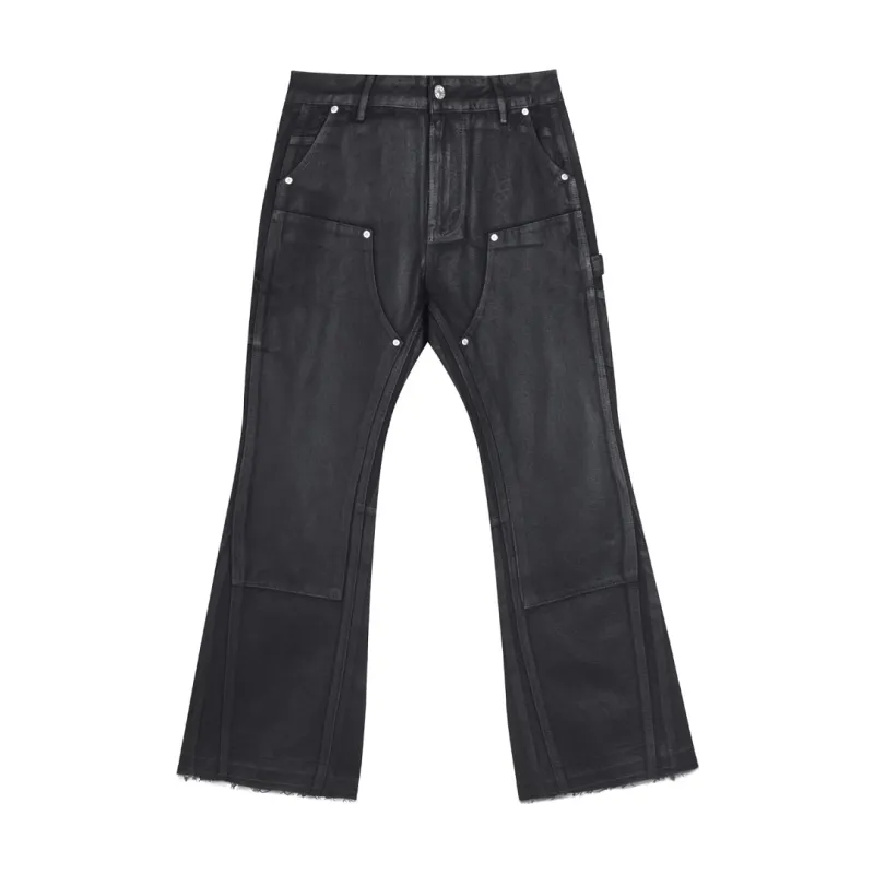 Gallery Dept Black Coated Denim Flare Cargo Trousers With Brand Tags #B67402