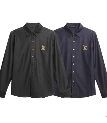 LV Slight‑Stretch Denim Long Sleeve Button‑Up Shirt #B67478