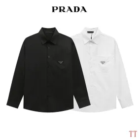 Prada Triangle Logo Pocket Long Sleeve Button‑Up Shirt #B67482