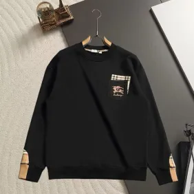 Burberry Knight Logo Embroidery Check Pocket Crew Neck Sweatshirt Unisex Pullover #B67241