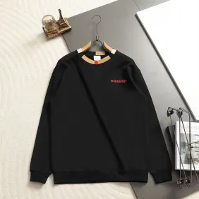 Burberry Check Collar Logo Crew‑Neck Sweatshirt, White, Black #B68070