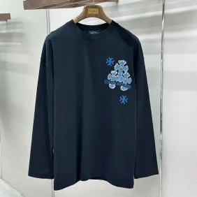 Chrome Hearts Blue Floral Horseshoe Long‑Sleeve Tee, White‑Blue, Black‑Blue #B68062