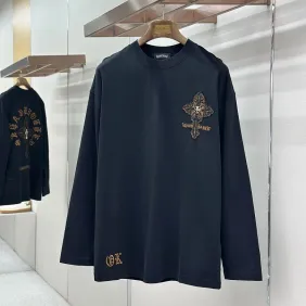 Chrome Hearts Cross &amp; Scroll Graphic Long‑Sleeve Tee, White, Beige, Black #B68060