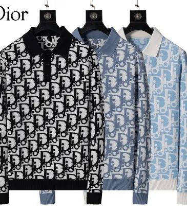 Dior Men All Over Logo Jacquard Polo Knit Sweater Light Blue, Black #B69139