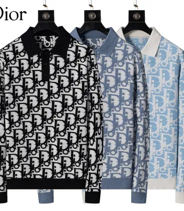 Dior Men All Over Logo Jacquard Polo Knit Sweater Light Blue, Black #B69139